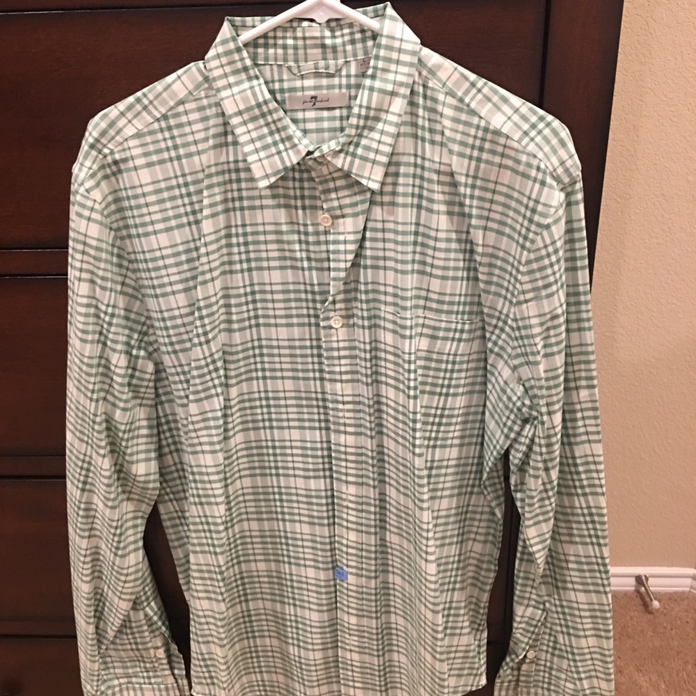 7 for all man kind large green / white plaid shirt